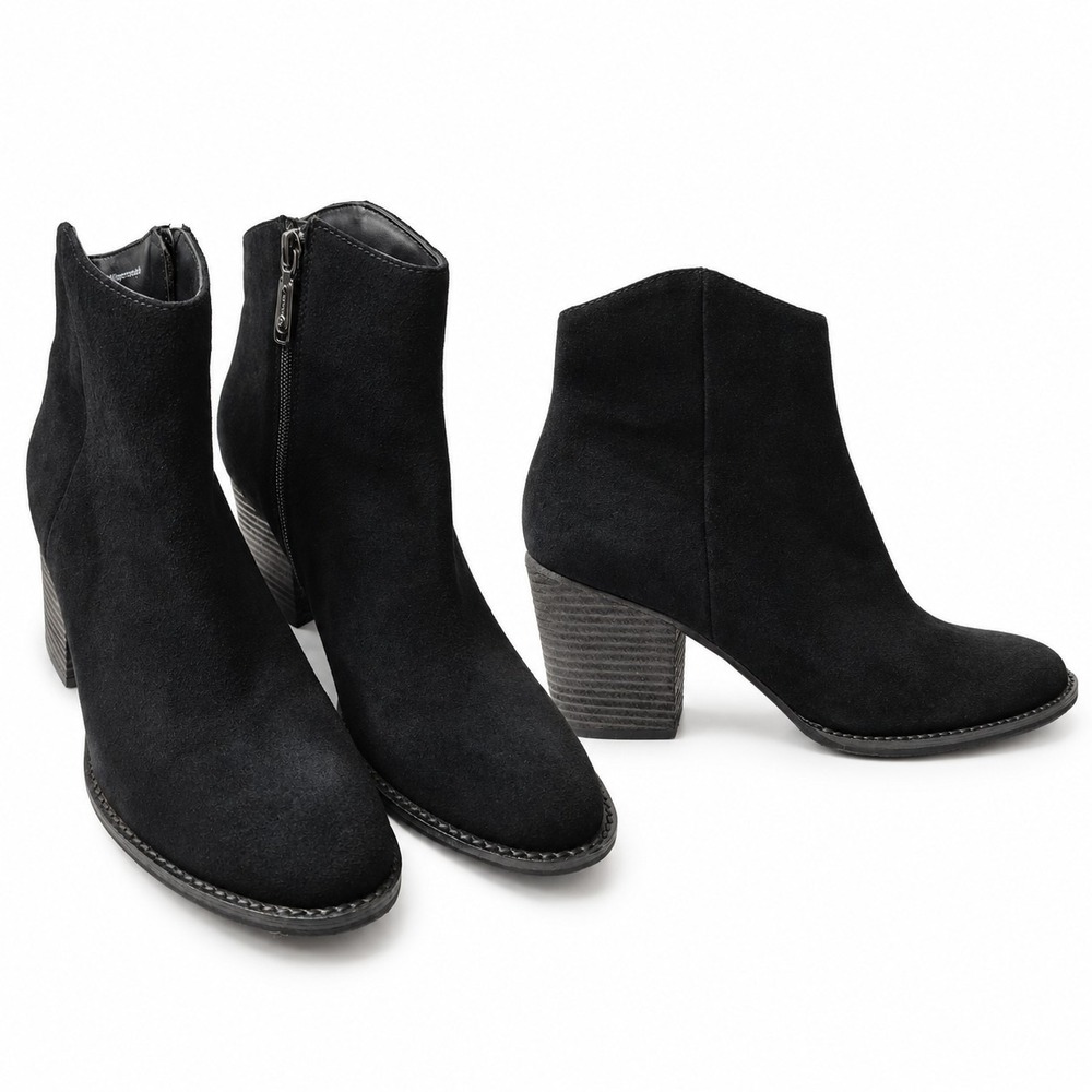BLONDO "Sabina" Waterproof Suede Leather Ankle Boot Sz 8M Black Western Cowgirl